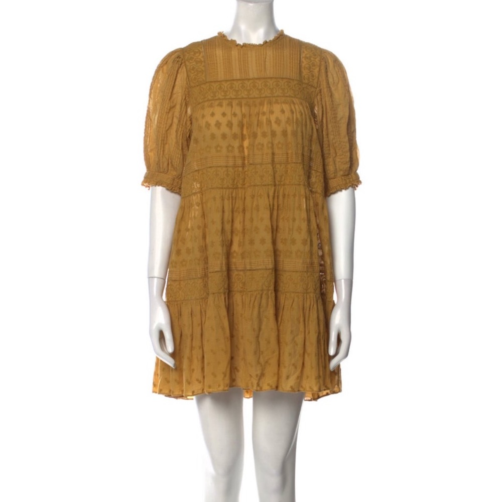 Doen women’s yellow crewneck puff sleeve mini dress M L38-13